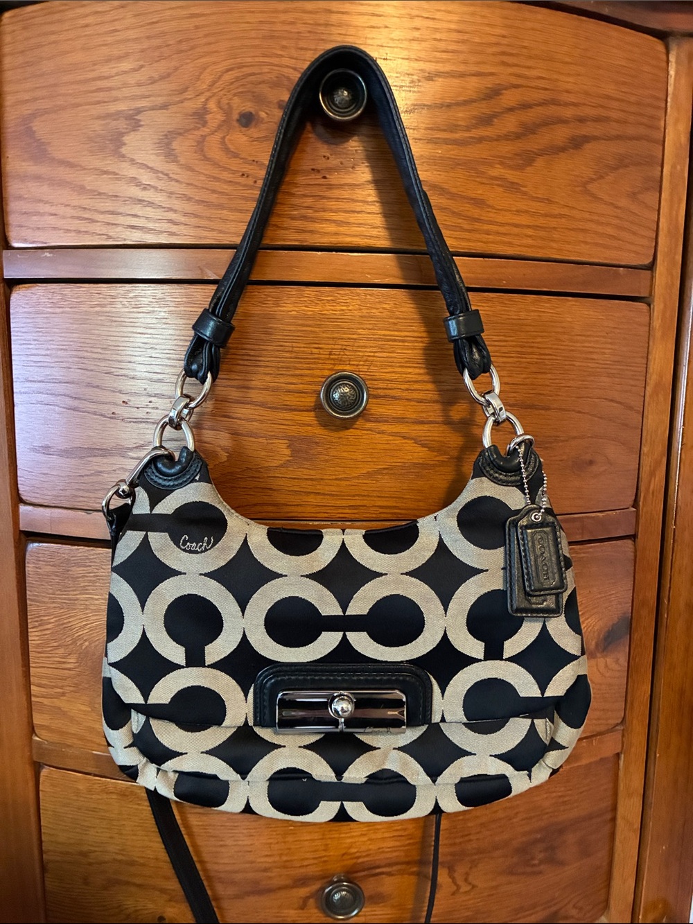 Coach 16953 Kristin Op Art Black & Gray Signature Canvas Shoulder Bag EUC y2k